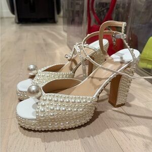 Elegant Pearl-Embellished White Heels